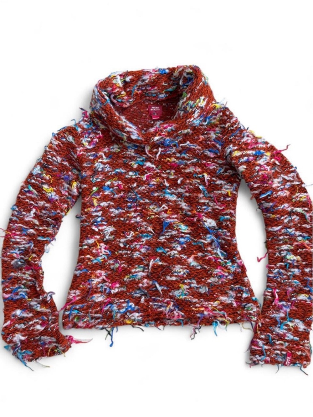 RARE Vintage Miss Sixty Funky Turtleneck Knit Sweater- Distressed Multicolor ❤️